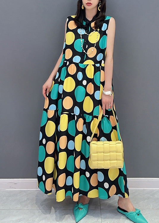 Dot Print Patchwork Maxi Dress Summer