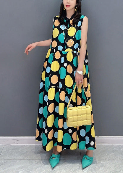 Dot Print Patchwork Maxi Dress Summer