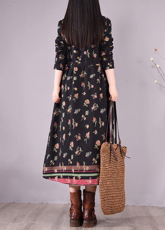 Drawstring Spring Tunics Black Print Art Dresses