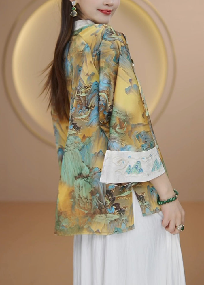 Embroidered Chinese Button Patchwork Silk Shirt Tops Fall