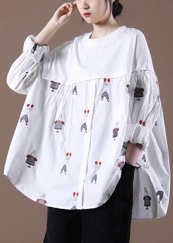 Women Embroidery Spring Chic Tunic White Top