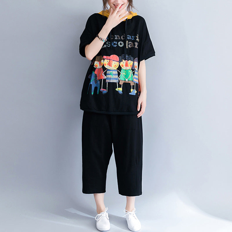Print Tops Tees Hooded Shirt Loose T-shirt