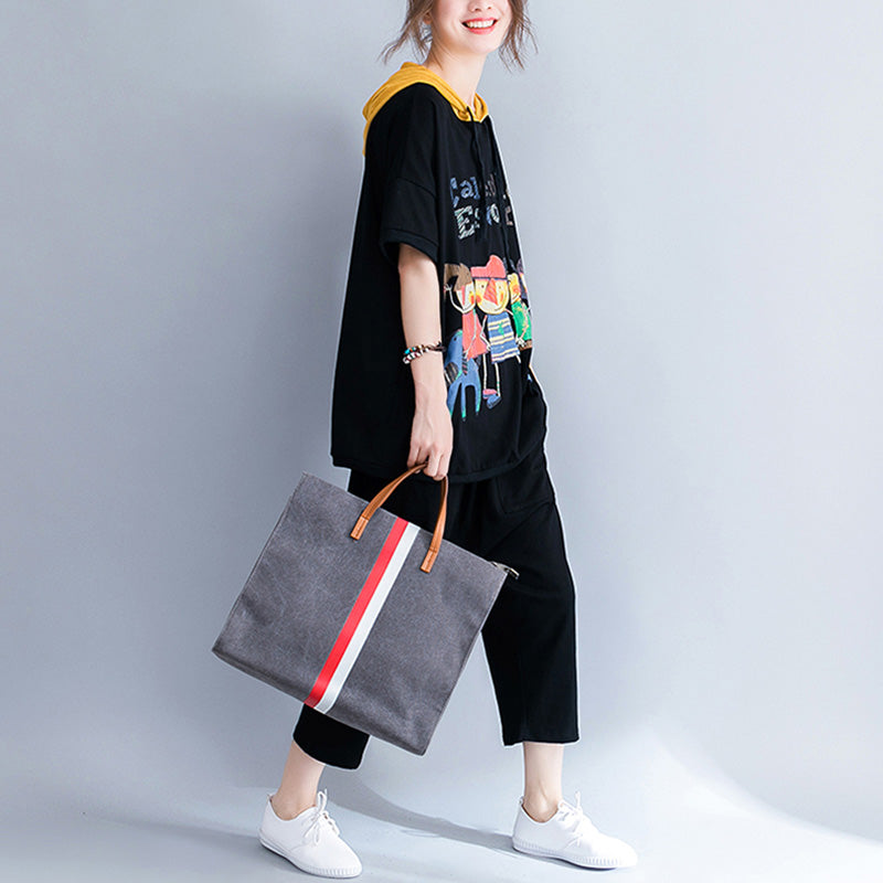 Print Tops Tees Hooded Shirt Loose T-shirt