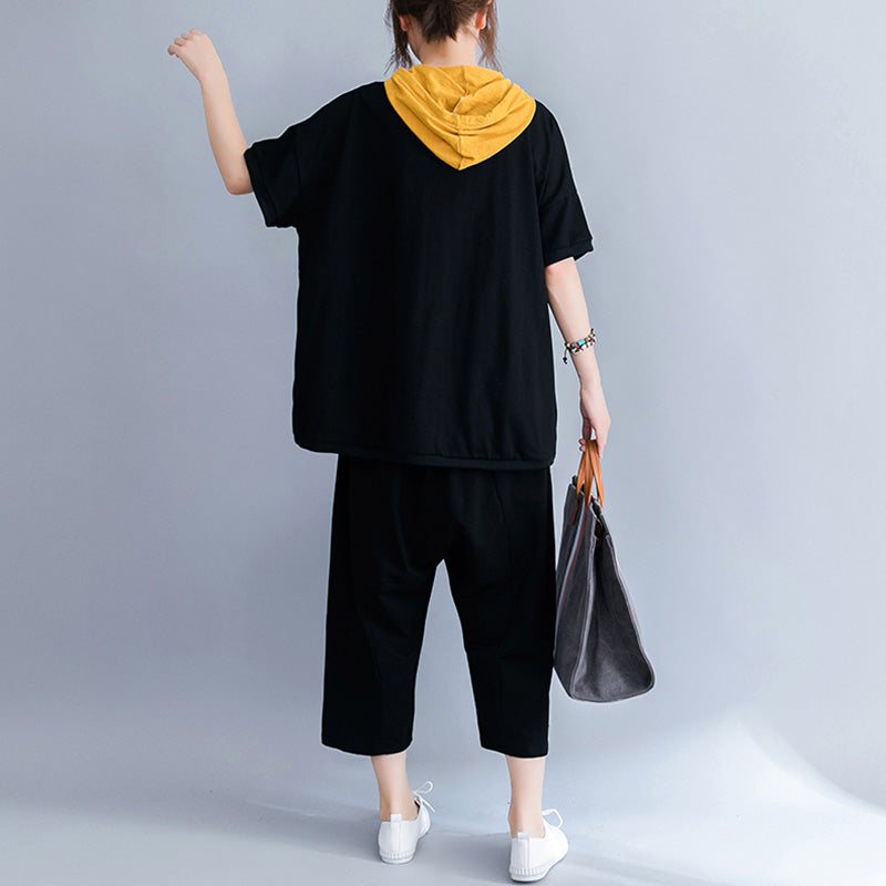 Print Tops Tees Hooded Shirt Loose T-shirt