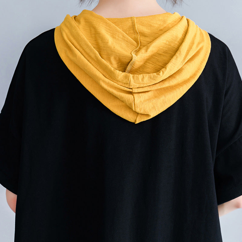 Print Tops Tees Hooded Shirt Loose T-shirt