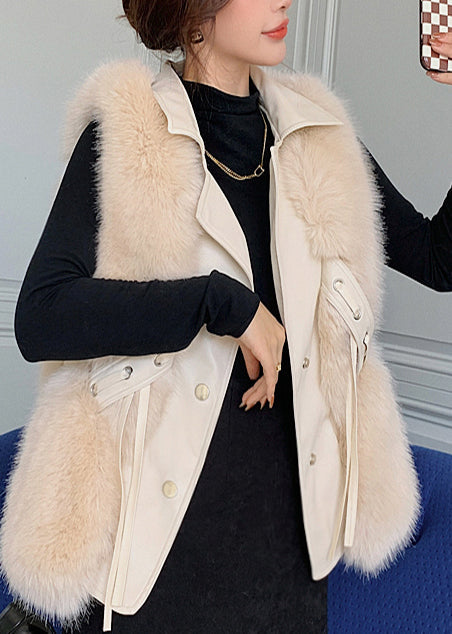 Faux Fox Fur Patchwork Faux Leather Vest Tops Winter