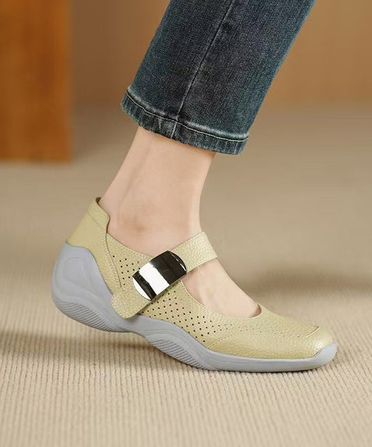 Faux Leather Flat Shoes Buckle Strap Hollow Out Flat Feet Shoes