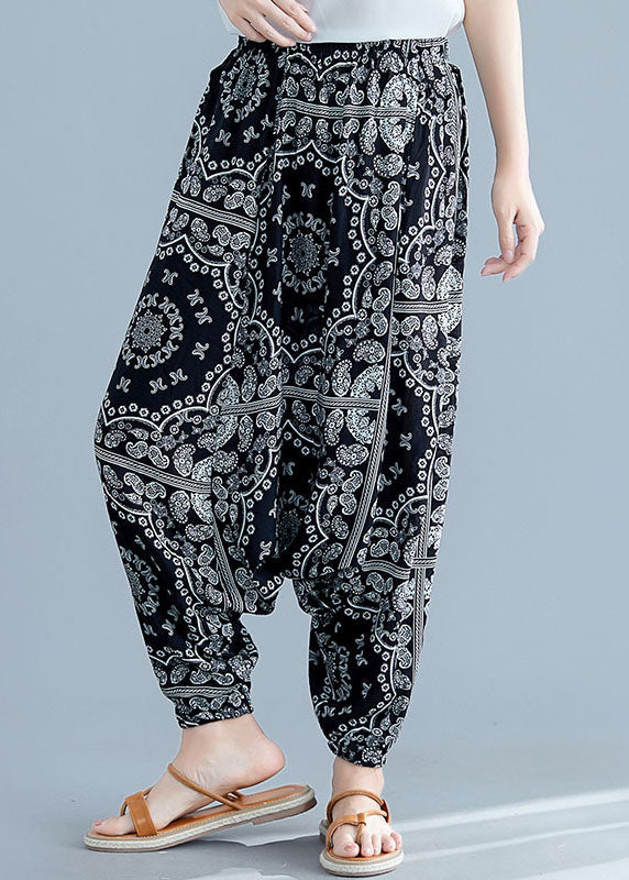 Elastic Waist Patchwork Cotton Lantern Pants Summer