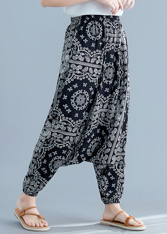 Elastic Waist Patchwork Cotton Lantern Pants Summer