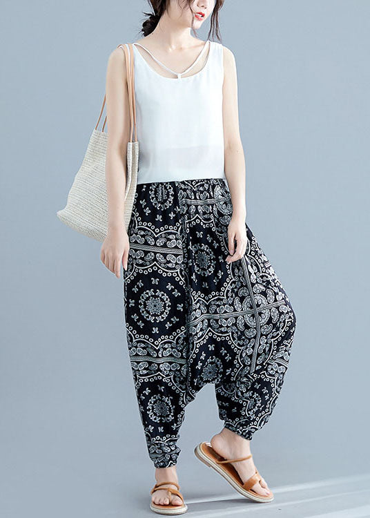Elastic Waist Patchwork Cotton Lantern Pants Summer
