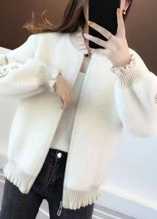 Fluorescent Green Embroidered Ruffled Mink Velvet Coats Spring