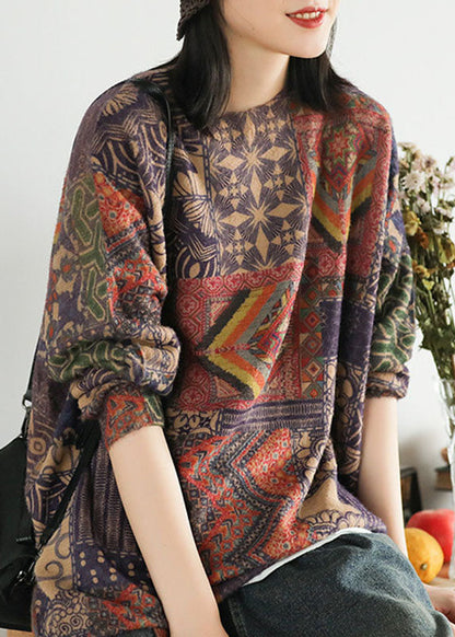 Geometric Pattern Loose O-neck Print Oriental Fall Knit Sweater
