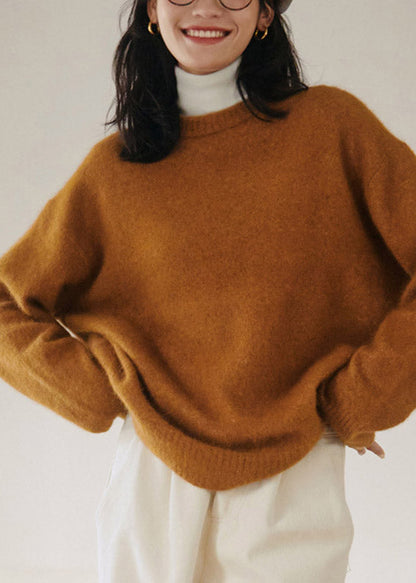 Ginger O-neck Rabbit Hair Thick Knit Sweaters Fall