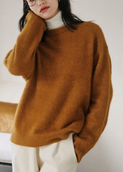 Ginger O-neck Rabbit Hair Thick Knit Sweaters Fall