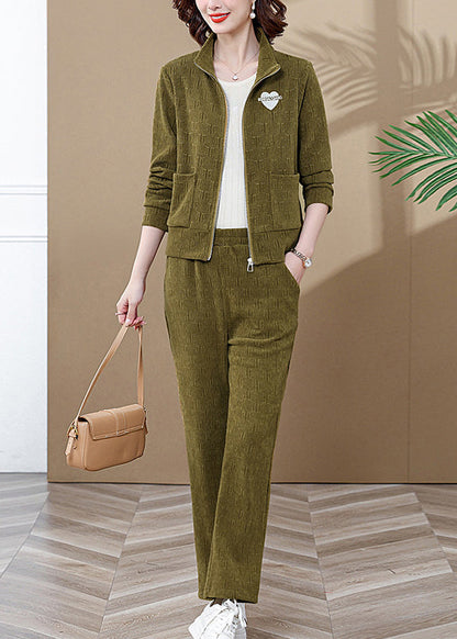 Ginger Stand Collar Coats and Wide Leg Pants Two Pieces Set Fall