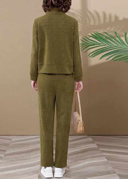 Ginger Stand Collar Coats and Wide Leg Pants Two Pieces Set Fall