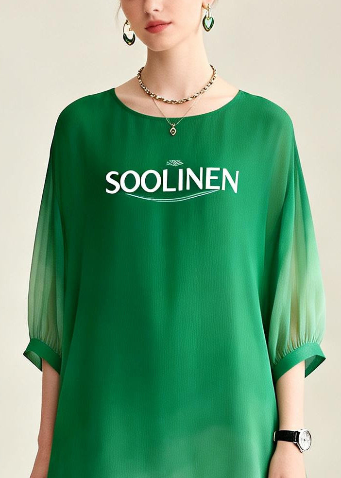 Gradient Color Asymmetrical Design Chiffon Ankle Dress Summer