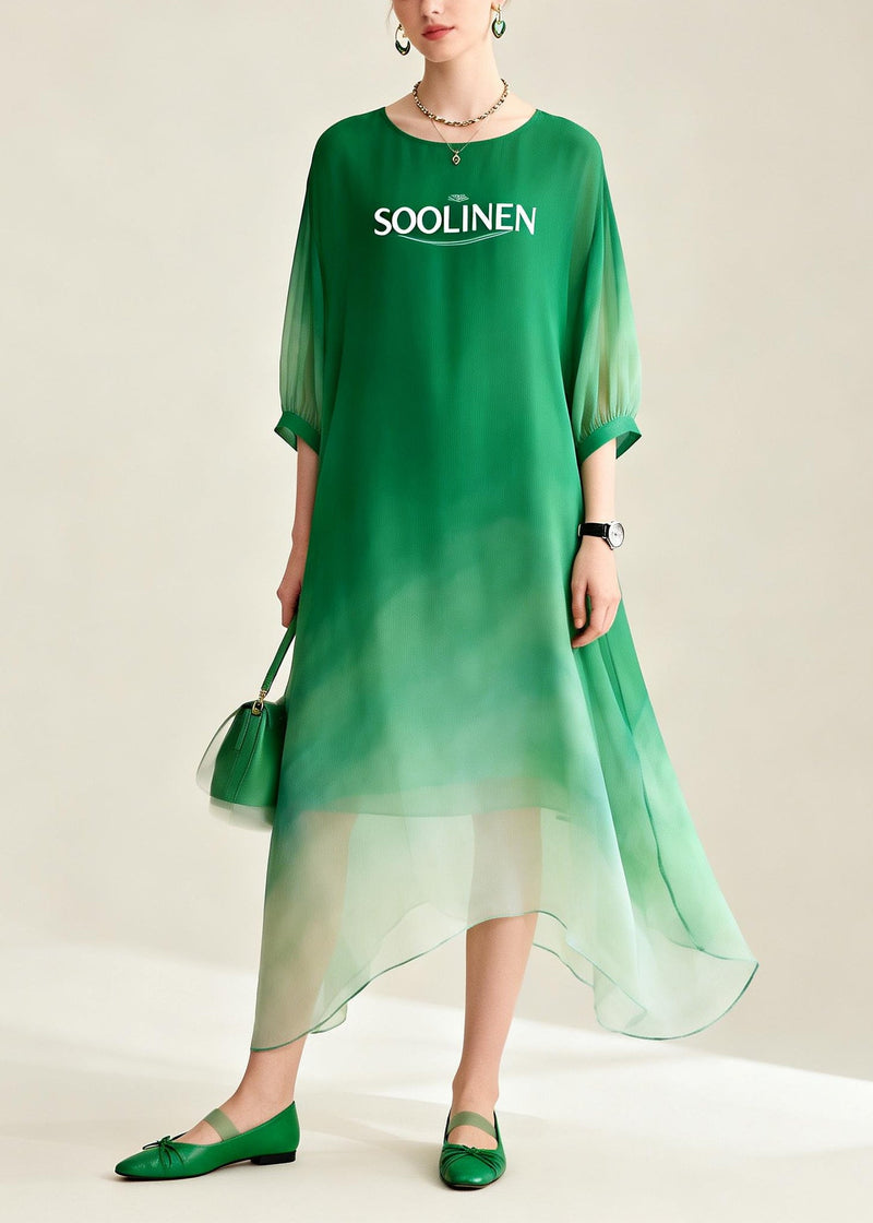 Gradient Color Asymmetrical Design Chiffon Ankle Dress Summer