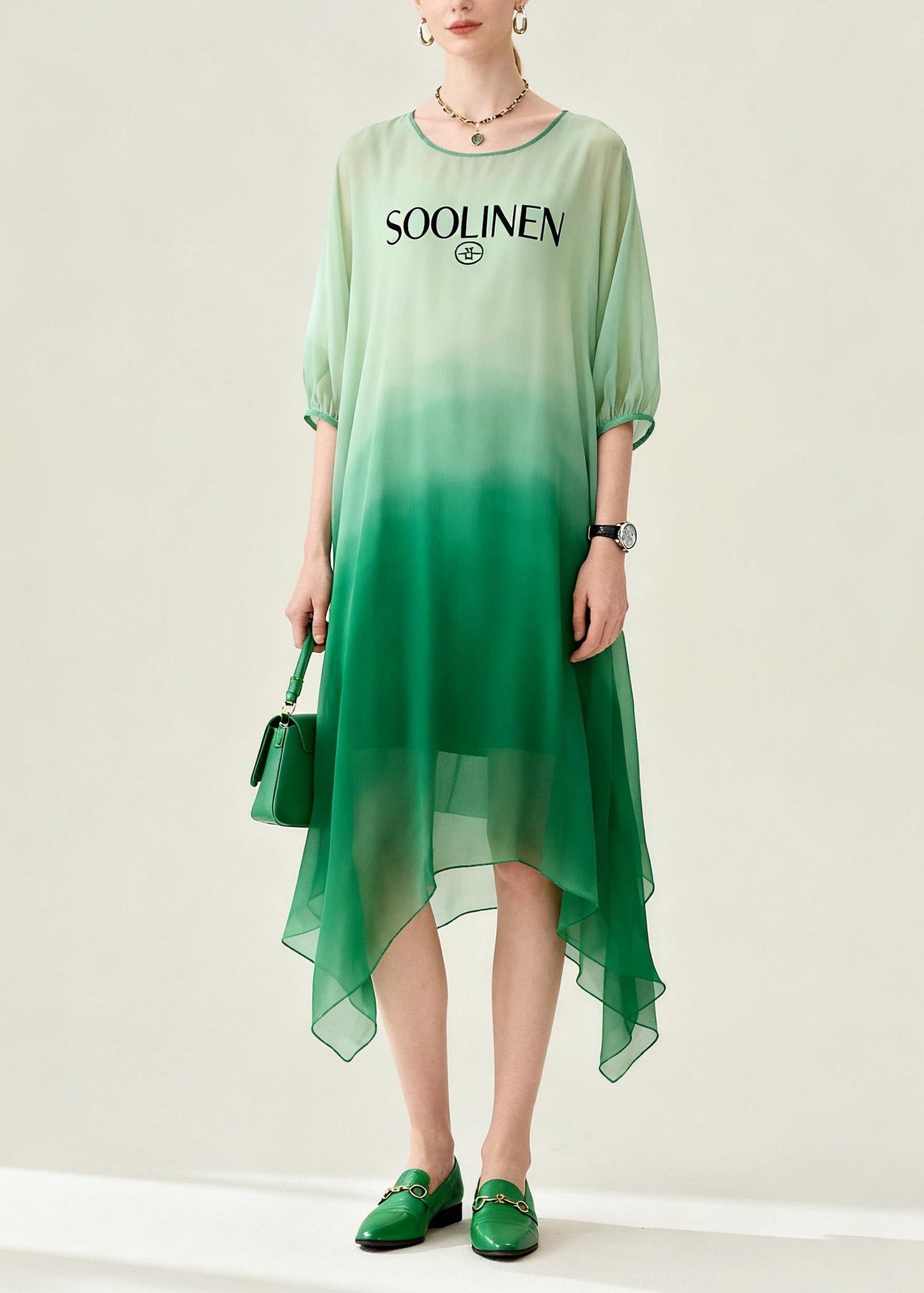 Gradient Color Asymmetrical Design Chiffon Dress Summer