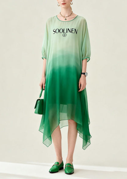 Gradient Color Asymmetrical Design Chiffon Dress Summer