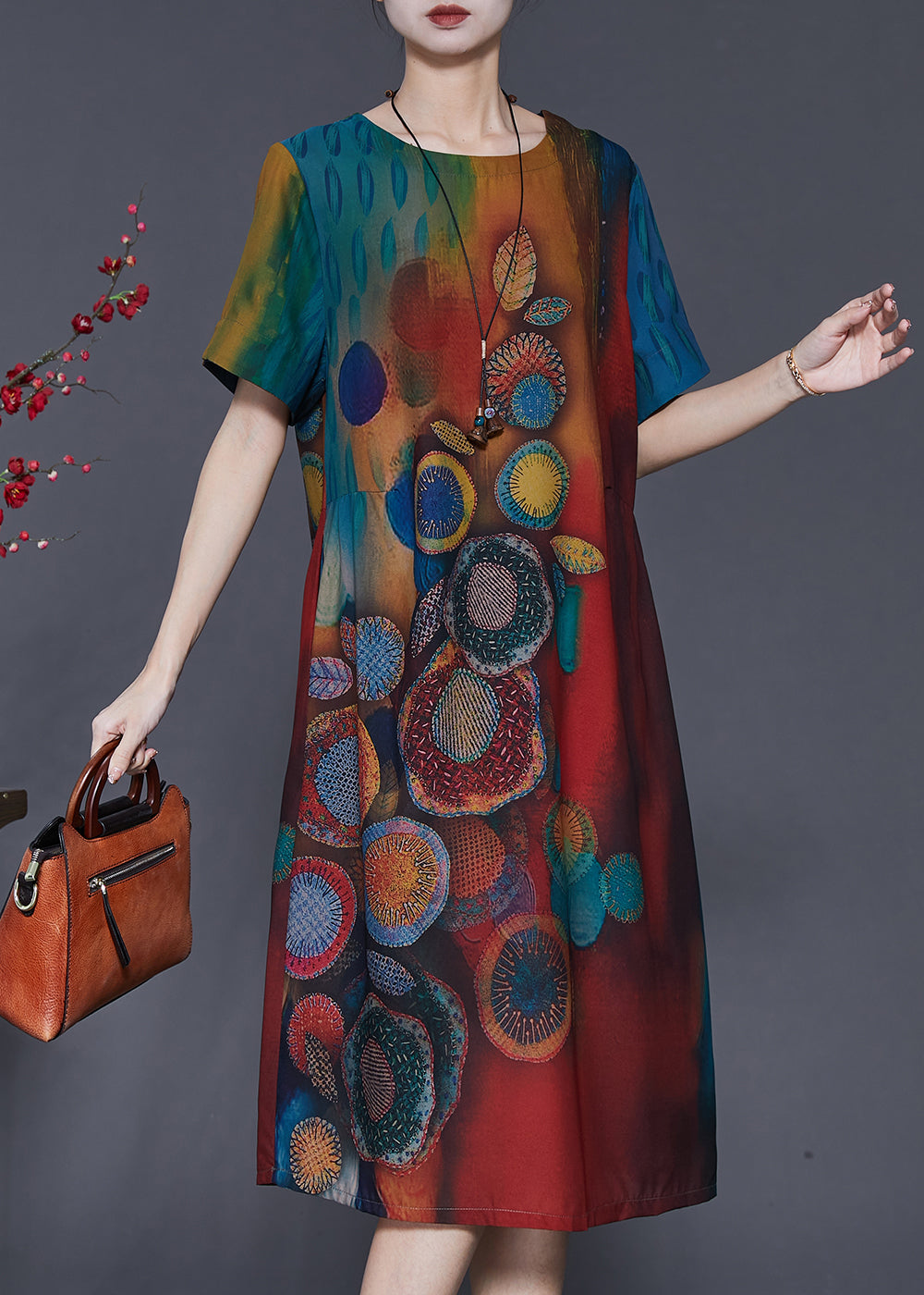 Gradient Color Print Silk Maxi Dresses Summer