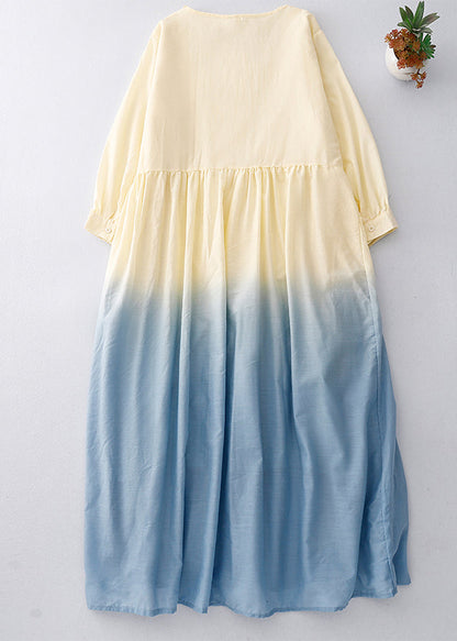 Gradient Color Ruffled Cotton Vacation Dress Summer