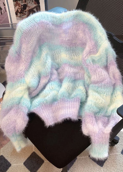 Gradient Color V Neck Warm Knit Cardigan Winter