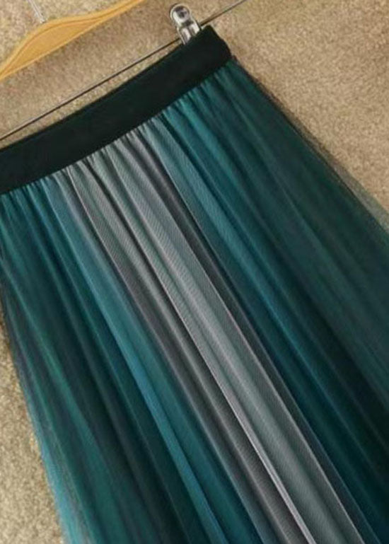 Gradient Color Wrinkled Elastic Waist Tulle Skirts Summer