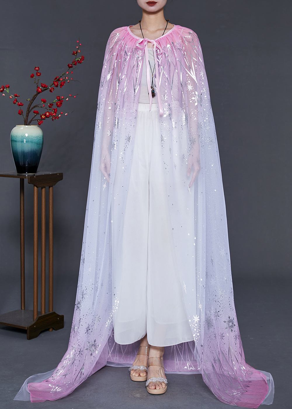 Gradient Pink Oversized Silk Holiday Cloak Summer