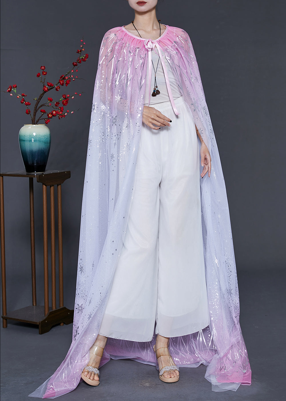 Gradient Pink Oversized Silk Holiday Cloak Summer