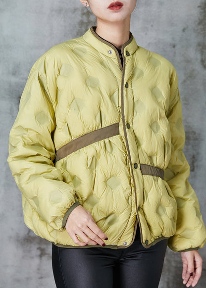 Grass Green Asymmetrical Patchwork Duck Down Puffer Coat Spring