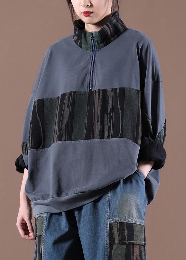 Women Gray Stand 2025 Spring Sewing Tops