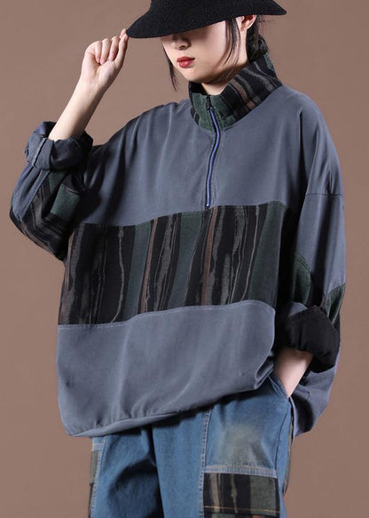 Women Gray Stand 2025 Spring Sewing Tops