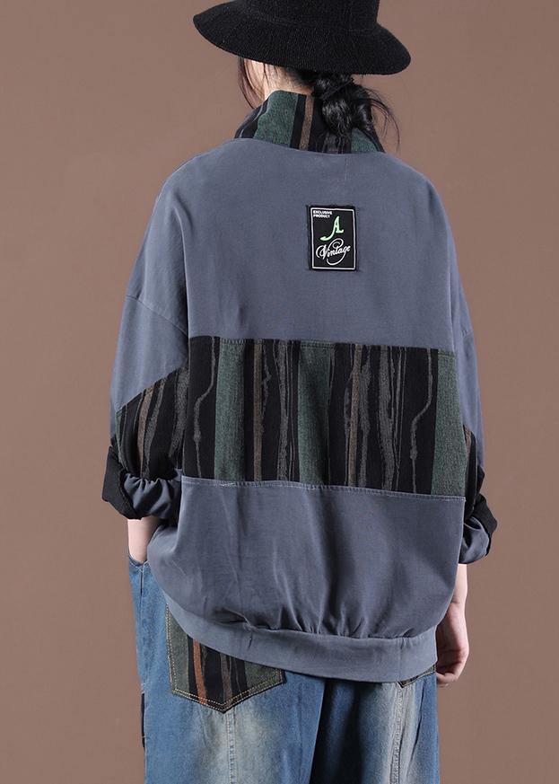 Women Gray Stand 2025 Spring Sewing Tops
