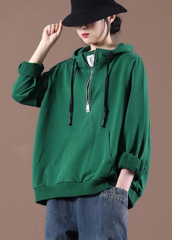 Women Green Art Drawstring Autumn Tops