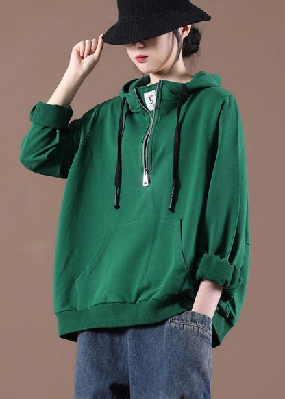 Women Green Art Drawstring Autumn Tops