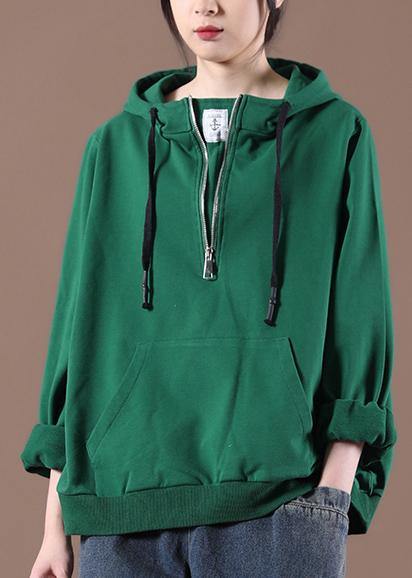 Women Green Art Drawstring Autumn Tops