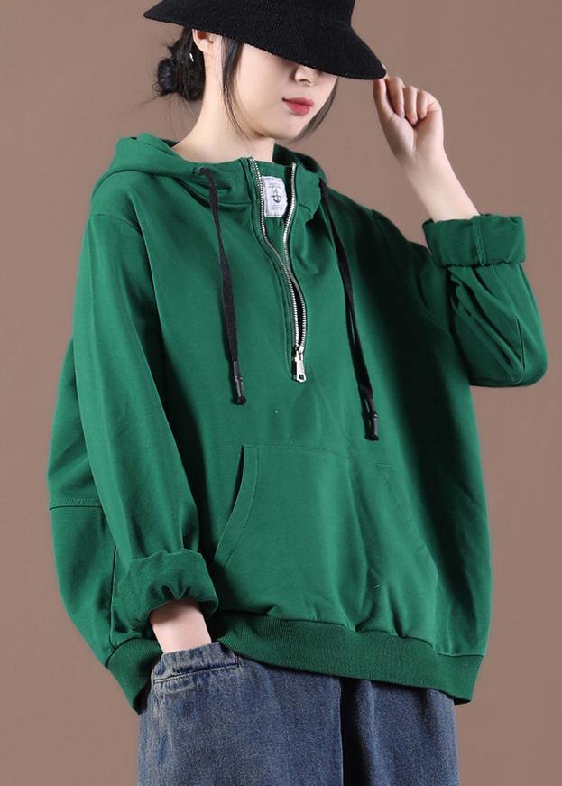 Women Green Art Drawstring Autumn Tops