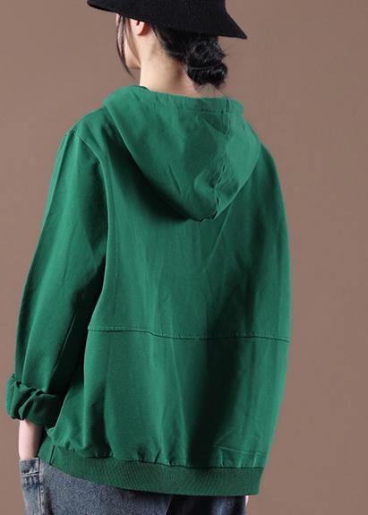 Women Green Art Drawstring Autumn Tops