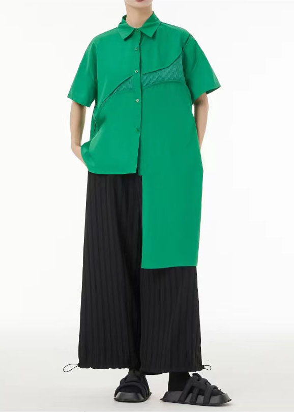 Green Asymmetrical Design Cotton Shirt Tops Summer