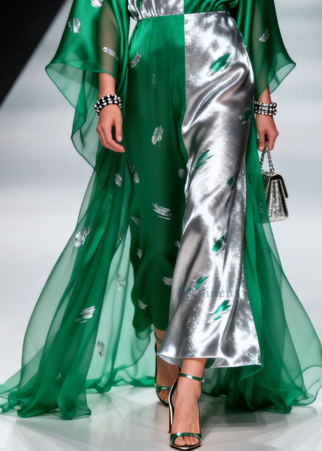 Green Asymmetrical Patchwork Exra Large Hem Chiffon Dresses Summer