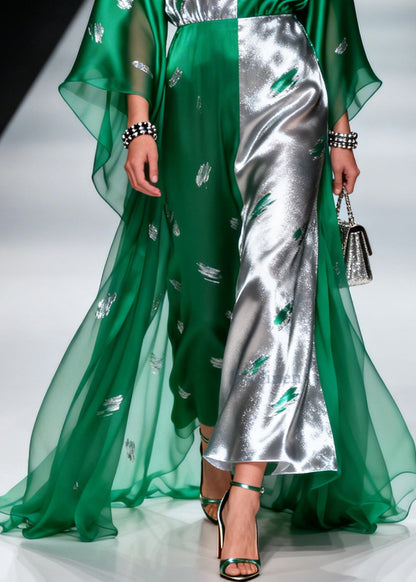 Green Asymmetrical Patchwork Exra Large Hem Chiffon Dresses Summer