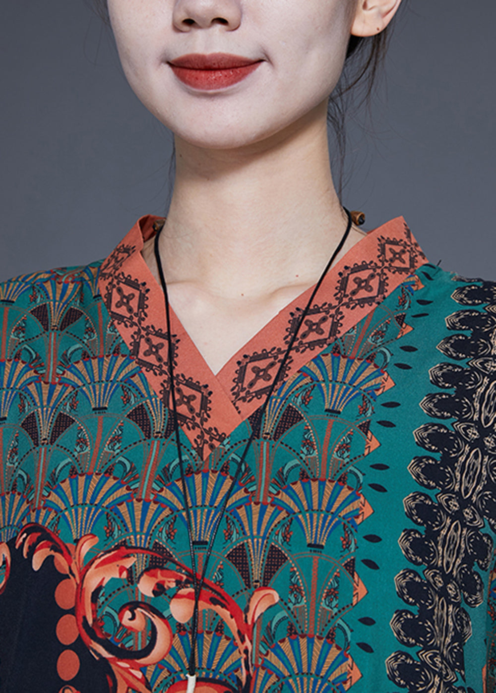 Green Asymmetrical Patchwork Print Silk Maxi Dresses Spring