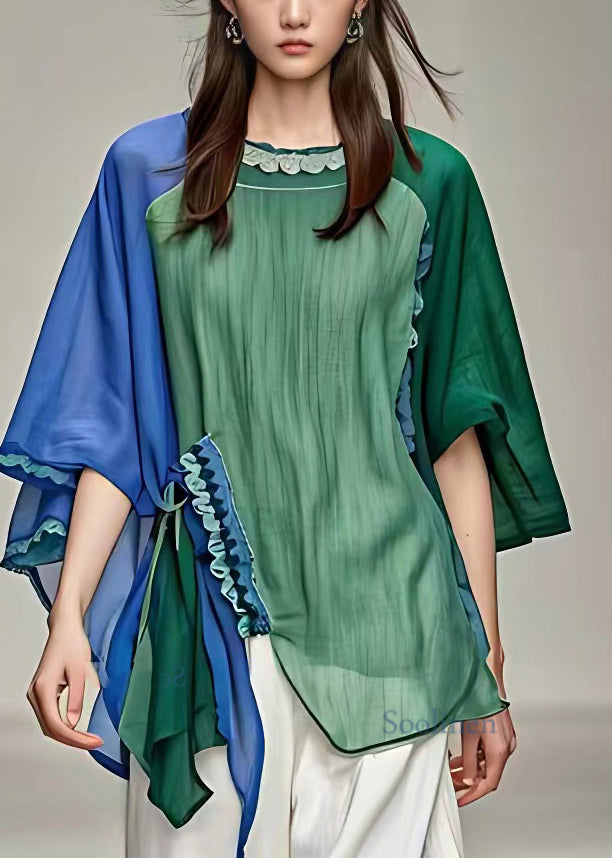 Green Asymmetrical Patchwork Shirt Fall
