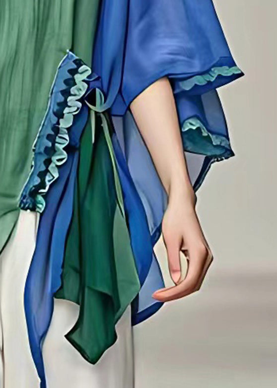 Green Asymmetrical Patchwork Shirt Fall
