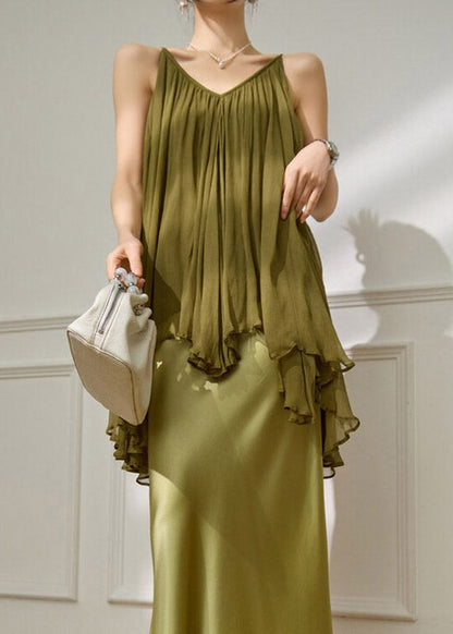 Green Asymmetrical Vests V Neck Summer