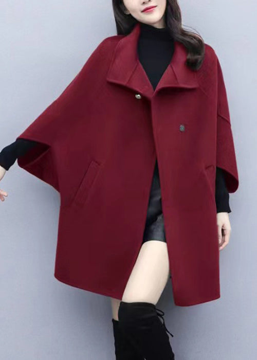 Green Button Pockets Patchwork Woolen Coat Fall