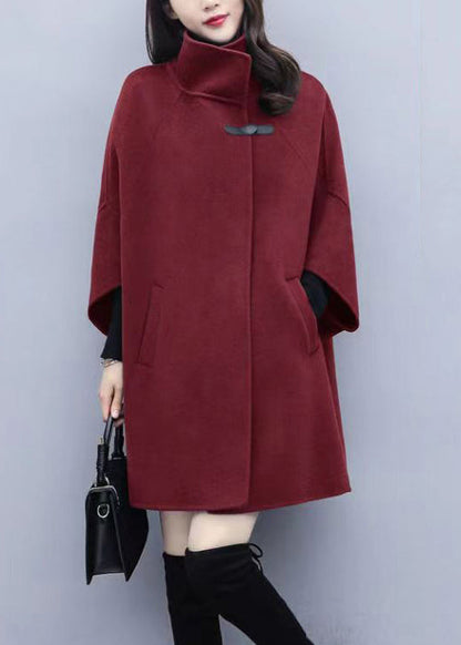 Green Button Pockets Patchwork Woolen Coat Fall
