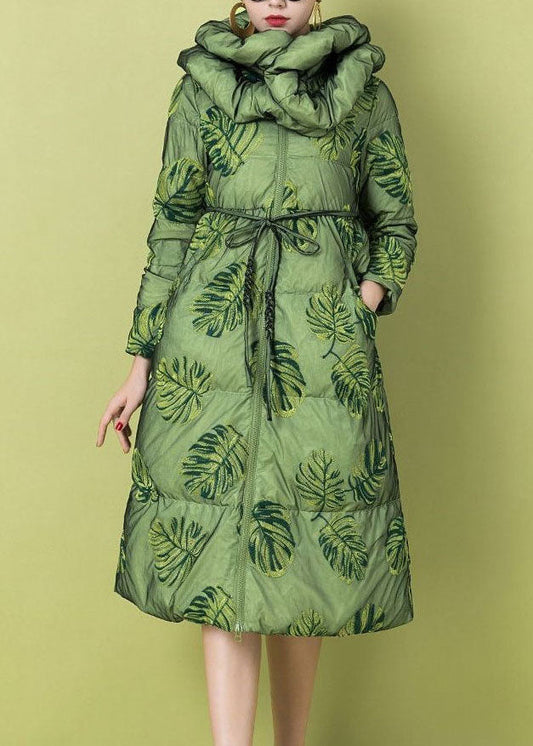 Green Cinched Oriental Fine Cotton Filled Parka Winter