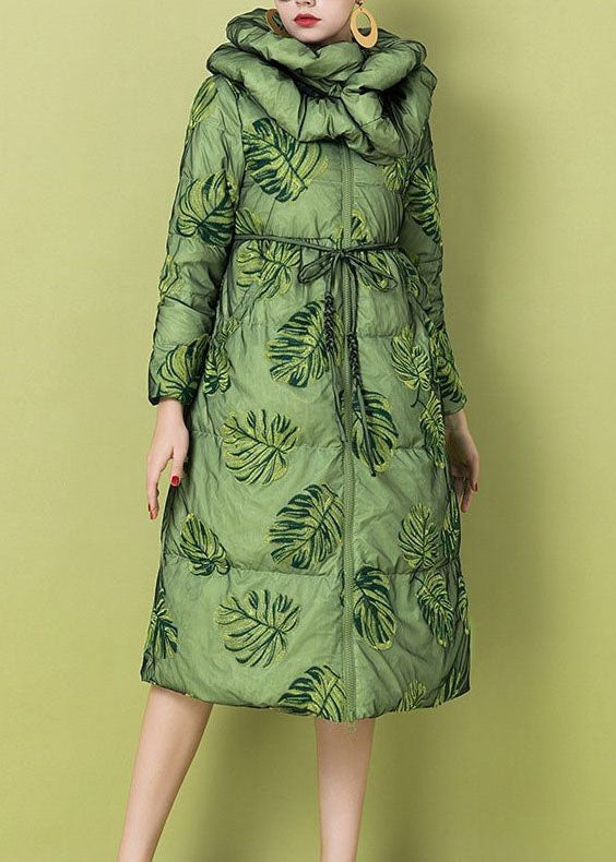 Green Cinched Oriental Fine Cotton Filled Parka Winter